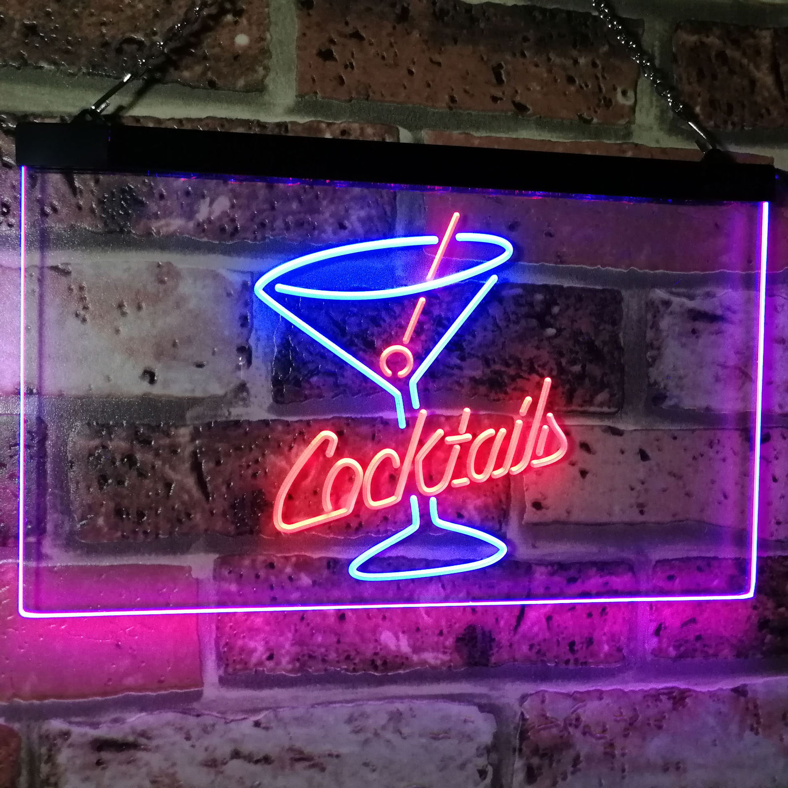 Cocktails Glass Bar Dual Color Led Neon Sign